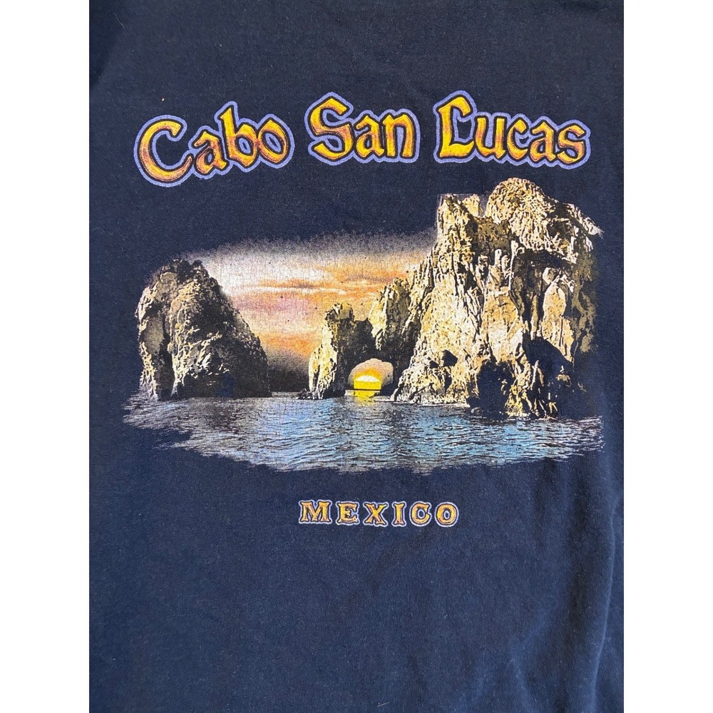Yazbek Large Cabo San Lucas Mexico Graphic Long Sleeve T Shirt Navy